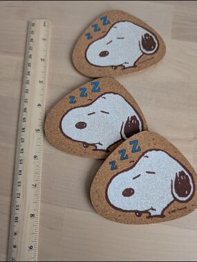 Snoopy Sleeping Cork Coasters - Set of 3 New Never Used